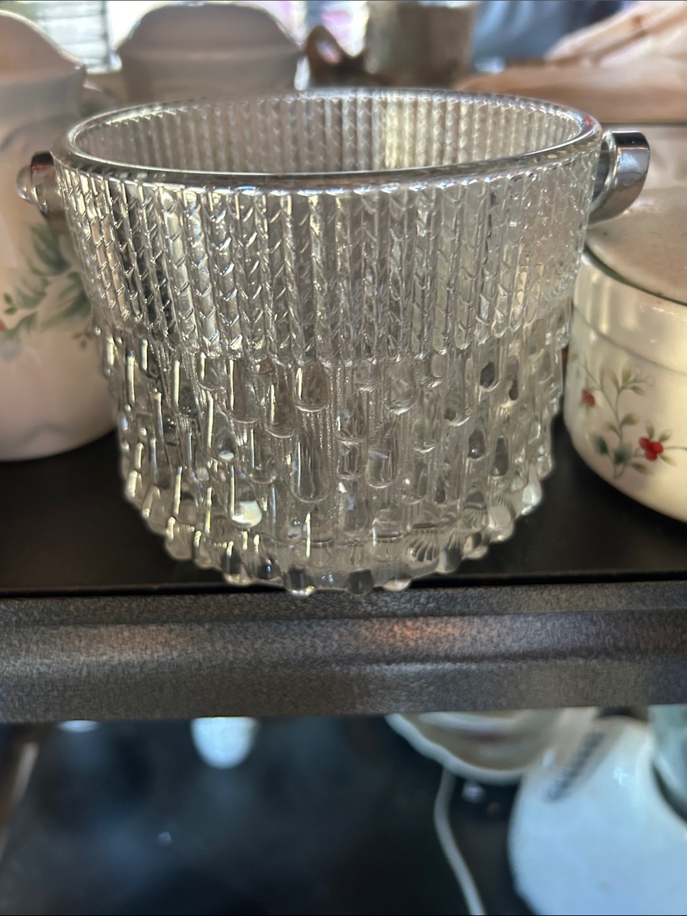 Beautiful vintage teleflora Glass Ice Bucket Chrome Handle made in France